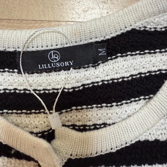 Lillusory Lady Cardigan SZ M Black Cream NWOT Classy Work Classic Preppy - Picture 3 of 7